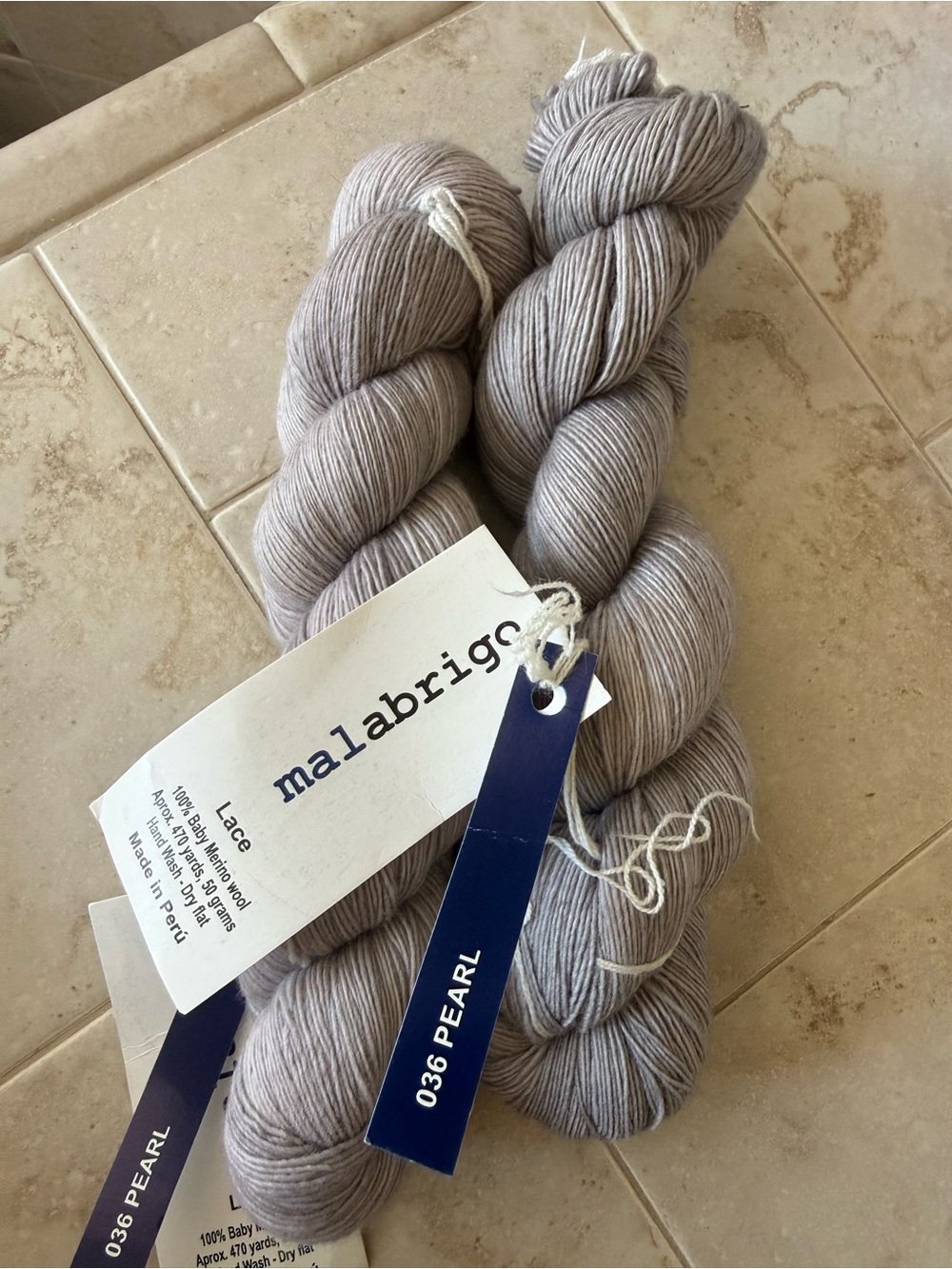 Malabrigo Lace Yarn in Pearl - Soft Light Gray Shawl Wrap Yarn 2 Hanks